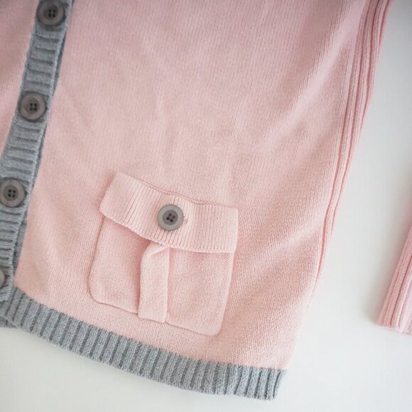 Chadwicks Of Boston Pink w Grey Trim Button Up Knit Cardigan Sweater M - Picture 6 of 10
